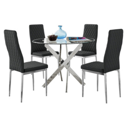 Furniturebox Arona Valera 4 Seater Round Dining Set Black and Chrome - Wilko - thumbnail 3