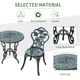 Outsunny Cast Aluminium Table Chair Set - Size: 2 Seater - Green - Wilko - thumbnail 4