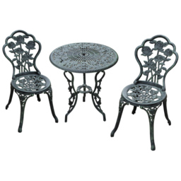 Outsunny Cast Aluminium Table Chair Set - Size: 2 Seater - Green - Wilko - thumbnail 3