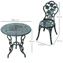 Outsunny Cast Aluminium Table Chair Set - Size: 2 Seater - Green - Wilko - thumbnail 7
