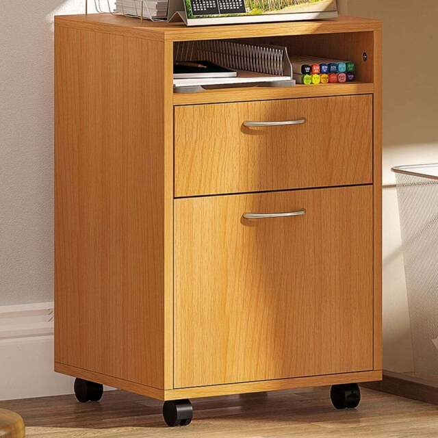 HOMCOM Single Drawer Single Door Single Shelf Natural Filing Cabinet - Size: 60 x 35 x 40cm - Brown - Wilko - image 1