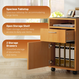 HOMCOM Single Drawer Single Door Single Shelf Natural Filing Cabinet - Size: 60 x 35 x 40cm - Brown - Wilko - thumbnail 5