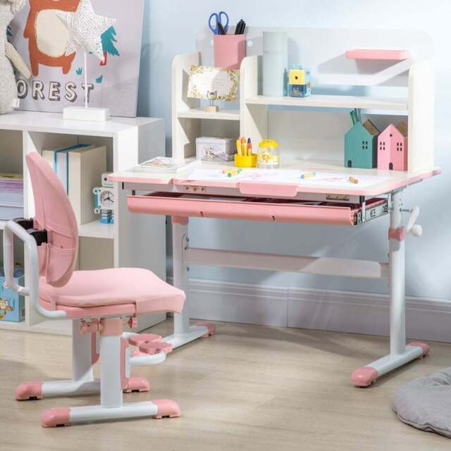 Playful Haven 2 Piece Kids Desk and Chair Set Pink - Size: 80 x 52 x 109cm - Wilko - image 1