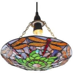 Happy Homewares Traditional Multicolour Dragonfly Tiffany Glass Pendant Shade - Size: 5 x 30 x 30cm - Wilko - thumbnail 1