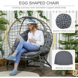 Outsunny Black Rattan Egg Chair with Cushions - Size: 1 Seater - Grey - Wilko - thumbnail 7