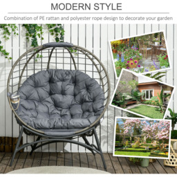 Outsunny Black Rattan Egg Chair with Cushions - Size: 1 Seater - Grey - Wilko - thumbnail 6