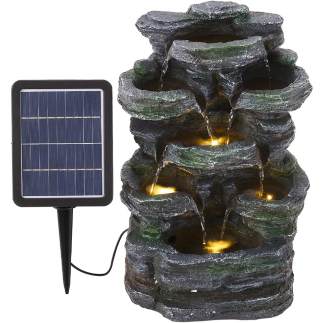 Living and Home Cascading Rock Solar Powered Water Feature with Light - Size: 45 x 28 x 23cm - Grey - Wilko - image 1