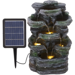Living and Home Cascading Rock Solar Powered Water Feature with Light - Size: 45 x 28 x 23cm - Grey - Wilko - thumbnail 1