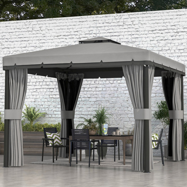 Outsunny 3 x 3m Light Grey Aluminium and Steel Frame Gazebo with Netting - Wilko - image 1