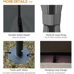 Outsunny 3 x 3m Light Grey Aluminium and Steel Frame Gazebo with Netting - Wilko - thumbnail 7
