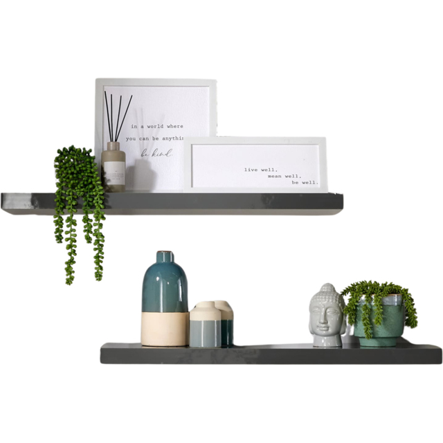 Home Source Cloud 80cm Set of 2 Grey Gloss Floating Shelf - Size: 3.8 x 23.5 x 80cm - Wilko - image 1