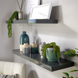 Home Source Cloud 80cm Set of 2 Grey Gloss Floating Shelf - Size: 3.8 x 23.5 x 80cm - Wilko - thumbnail 6
