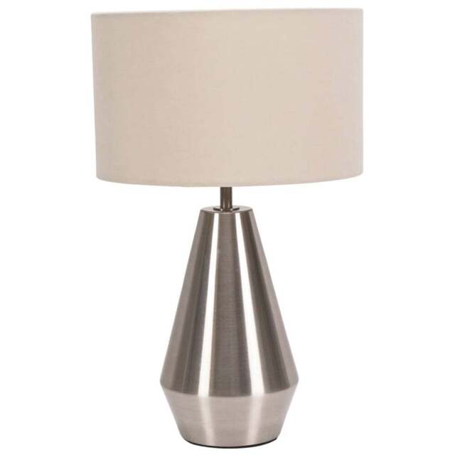 ValueLights Jax Cream Shade Brushed Chrome Touch LED Table Lamp - Size: 41 x 25 x 25cm - Silver - Wilko - image 1