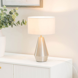 ValueLights Jax Cream Shade Brushed Chrome Touch LED Table Lamp - Size: 41 x 25 x 25cm - Silver - Wilko - thumbnail 3