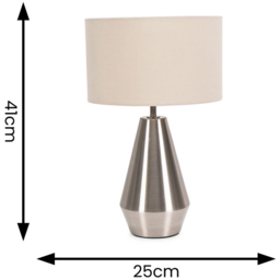 ValueLights Jax Cream Shade Brushed Chrome Touch LED Table Lamp - Size: 41 x 25 x 25cm - Silver - Wilko - thumbnail 7