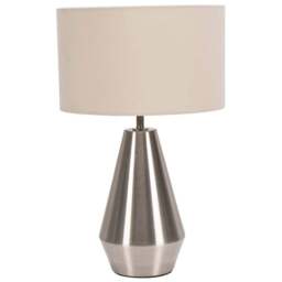 ValueLights Jax Cream Shade Brushed Chrome Touch LED Table Lamp - Size: 41 x 25 x 25cm - Silver - Wilko