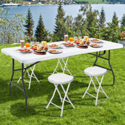 Costway Plastic Folding Dining Table with Metal Legs - Size: 103 x 84 x 12cm - White - Wilko