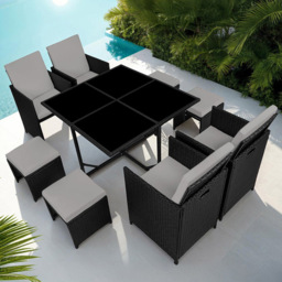 tectake Bilbao 8 Seater Garden Dining Table with Rain Cover Black and Grey - Wilko - thumbnail 1