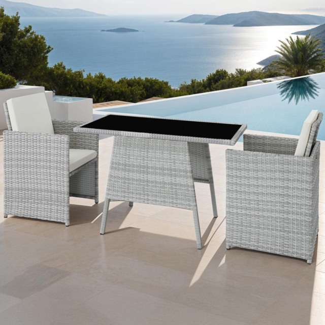 tectake Lausanne 2 Seater Rattan Garden Bistro Set Light Grey - Wilko - image 1