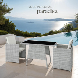 tectake Lausanne 2 Seater Rattan Garden Bistro Set Light Grey - Wilko - thumbnail 4
