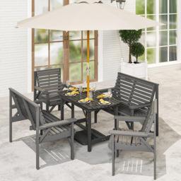 Outsunny 6 Seater Garden Dining Set with Umbrella Hole Grey - Wilko - thumbnail 4