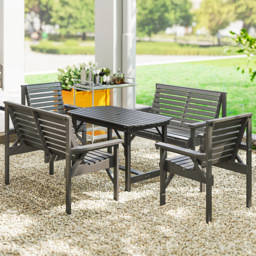 Outsunny 6 Seater Garden Dining Set with Umbrella Hole Grey - Wilko - thumbnail 1