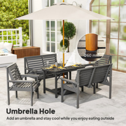 Outsunny 6 Seater Garden Dining Set with Umbrella Hole Grey - Wilko - thumbnail 7