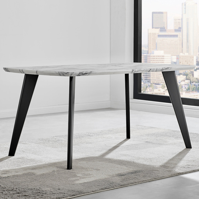 Furniturebox Andros 6 Seater Dining Table Marble Effect and Black - White - Wilko - image 1