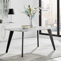 Furniturebox Andros 6 Seater Dining Table Marble Effect and Black - White - Wilko - thumbnail 7