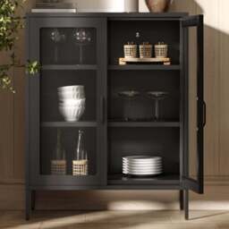 LPD Home Reuben 2 Door Black Mesh Display Cabinet - Size: 102 x 80 x 40cm - Wilko