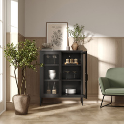 LPD Home Reuben 2 Door Black Mesh Display Cabinet - Size: 102 x 80 x 40cm - Wilko - thumbnail 7