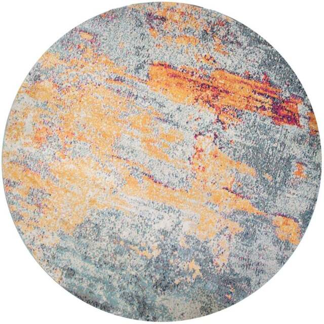 Kukoon Navy Blue and Ochre Distressed Abstract Rug 120cm - Size: 120 x 120cm - Wilko - image 1