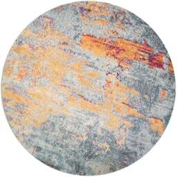 Kukoon Navy Blue and Ochre Distressed Abstract Rug 120cm - Size: 120 x 120cm - Wilko - thumbnail 1