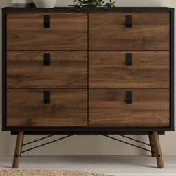 Florence Ry 6 Drawer Matt Black and Walnut Chest of Drawer - Furniture To Go - Wilko