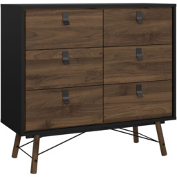 Florence Ry 6 Drawer Matt Black and Walnut Chest of Drawer - Furniture To Go - Wilko - thumbnail 3