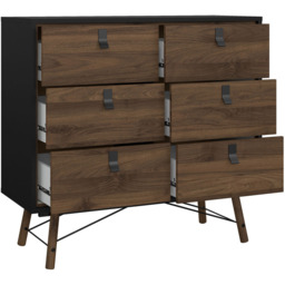 Florence Ry 6 Drawer Matt Black and Walnut Chest of Drawer - Furniture To Go - Wilko - thumbnail 5