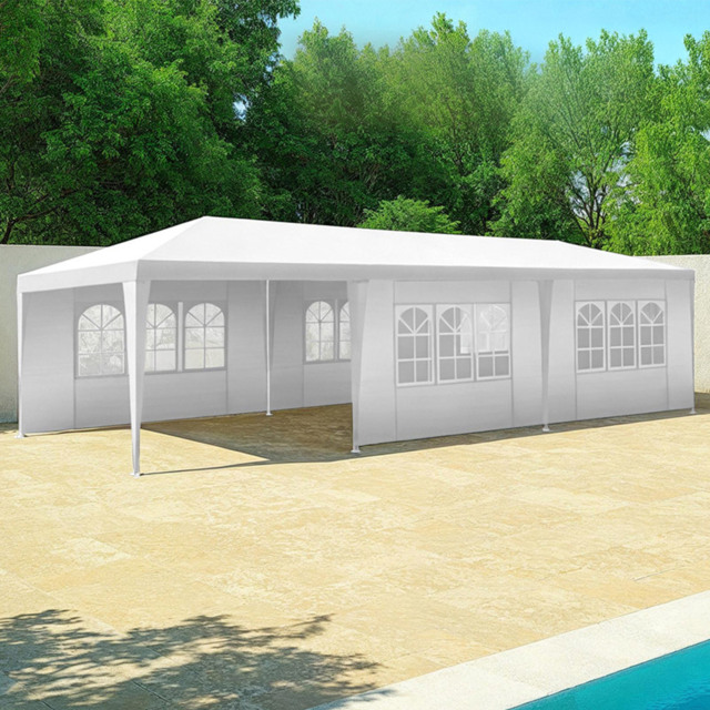 tectake Miramas 9 x 3m White 8 Side Panel Water-Resistant Gazebo - Size: 3 x 9m - Wilko - image 1