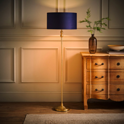 ValueLights Maggie Navy Blue Velvet and Gold Drum Shade Candlestick LED Floor Lamp - Size: 151 x 45 x 45cm - Wilko - thumbnail 7
