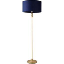 ValueLights Maggie Navy Blue Velvet and Gold Drum Shade Candlestick LED Floor Lamp - Size: 151 x 45 x 45cm - Wilko