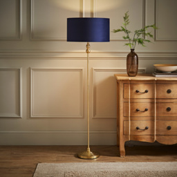 ValueLights Maggie Navy Blue Velvet and Gold Drum Shade Candlestick LED Floor Lamp - Size: 151 x 45 x 45cm - Wilko - thumbnail 3
