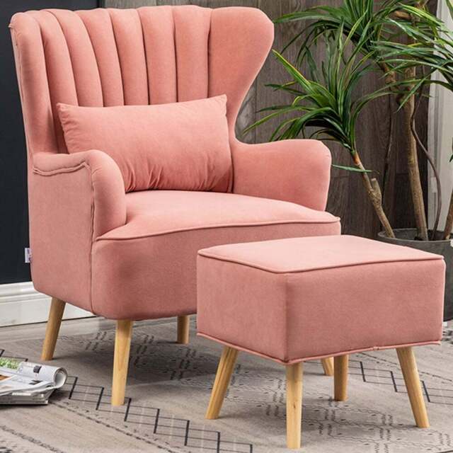 Living and Home Pink Curved Back Armchair with Footstool - Size: Single - Wilko