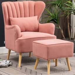 Living and Home Pink Curved Back Armchair with Footstool - Size: Single - Wilko - thumbnail 1