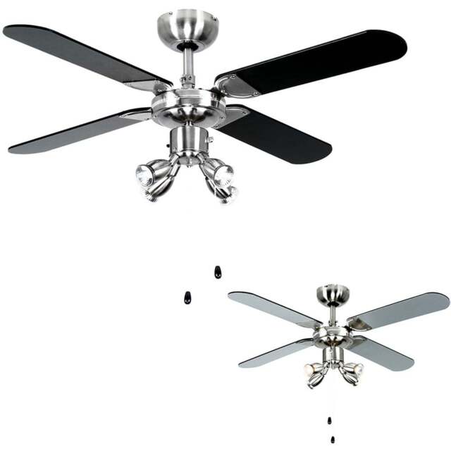 ValueLights Scimitar Brushed Chrome and Black Reversible Ceiling Fan with Spotlight 42 inch - Size: 39 x 102 x 102cm - Silver - Wilko - image 1