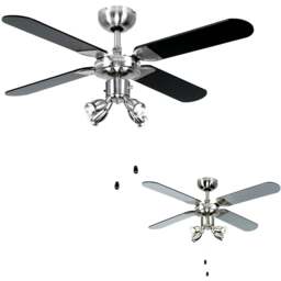 ValueLights Scimitar Brushed Chrome and Black Reversible Ceiling Fan with Spotlight 42 inch - Size: 39 x 102 x 102cm - Silver - Wilko