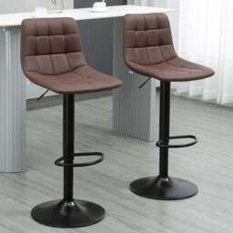 Portland Brown Quilted Pattern Adjustable Bar Stool Set of 2 - Wilko