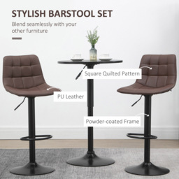 Portland Brown Quilted Pattern Adjustable Bar Stool Set of 2 - Wilko - thumbnail 6