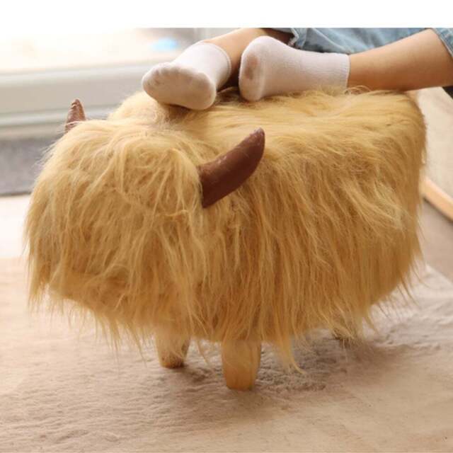 Gardeco Hazel The Highland Cow Light Brown Synthetic Fur Footstool - Size: 36 x 61 x 32cm - Wilko - image 1