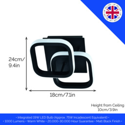 Happy Homewares Double Head Matt Black LED Ceiling Light - Size: 10 x 24 x 18cm - Wilko - thumbnail 7
