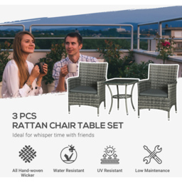 Outsunny 2 Seater Rattan Bistro Set Light Grey - Wilko - thumbnail 5
