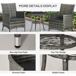Outsunny 2 Seater Rattan Bistro Set Light Grey - Wilko - thumbnail 6